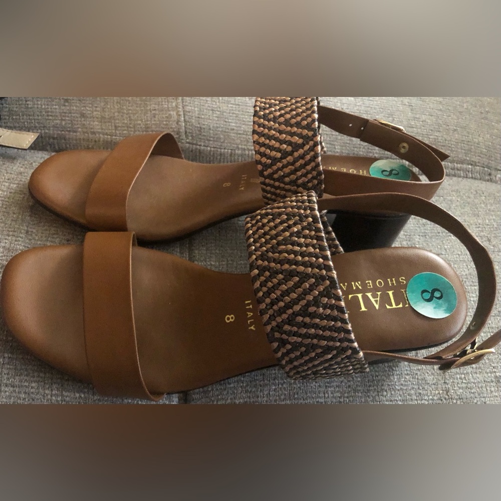 New Italian Shoemakers Sandal Womens Size 8 Woven Slingback Italy Block Heel - Picture 3 of 6